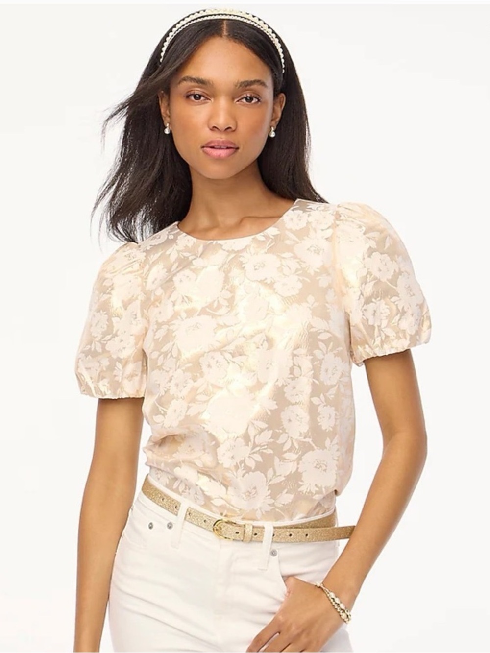 J. Crew Jacquard Puff Sleeve Blouse Size Small NWT